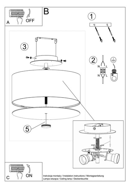 Бяло осветително тяло за таван с текстилен абажур ø 30 cm Herra – Nice Lamps