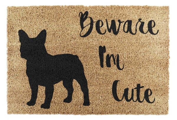 Изтривалка от кокосови влакна 40x60 cm Beware I'm Cute French Bulldog – Artsy Doormats