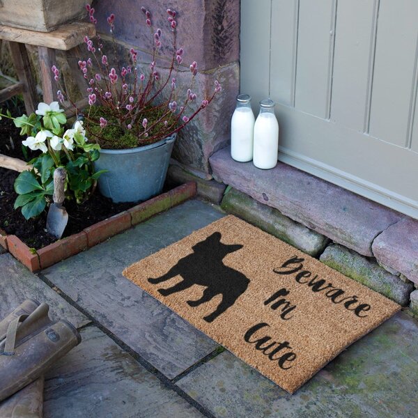 Изтривалка от кокосови влакна 40x60 cm Beware I'm Cute French Bulldog – Artsy Doormats