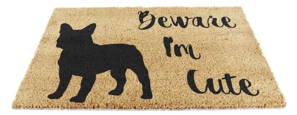 Изтривалка от кокосови влакна 40x60 cm Beware I'm Cute French Bulldog – Artsy Doormats