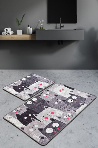 Сиви килими за баня в комплект от 2 броя 60x100 cm Meow – Foutastic