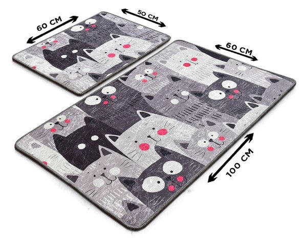 Сиви килими за баня в комплект от 2 броя 60x100 cm Meow – Foutastic