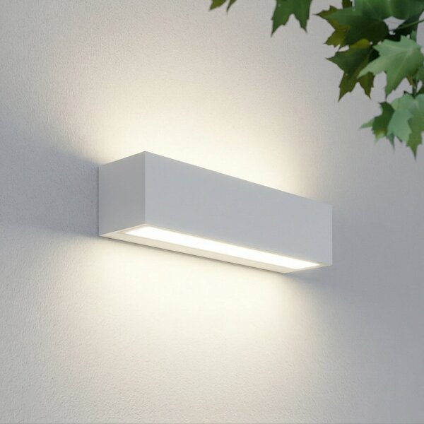 Lucande LED лампа за външна стена Lengo, 25 см, бяла, осветява нагоре/надолу,, Бял, Алуминий, Модерен