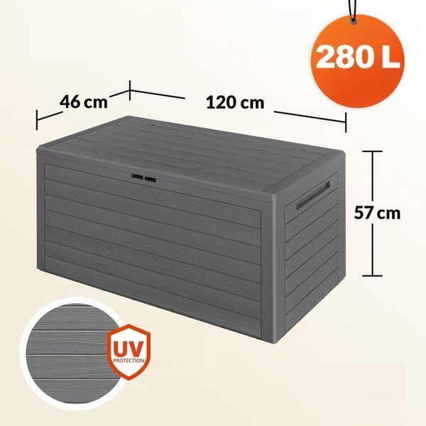 Градинска кутия за съхранение WOODY 280 л - сива, водоустойчива, с възможност за заключване