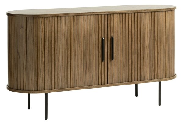 Кафяв нисък скрин от декор от дъб с плъзгащи се врати 140x76 cm Nola – Unique Furniture