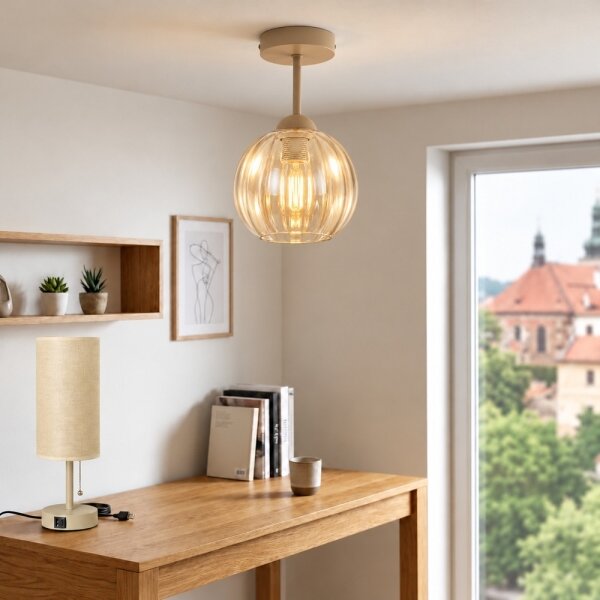 BRILAGI - LED плафон R GLASS 1xE27/60W/230V Ø 18 см бежов/димно бежов