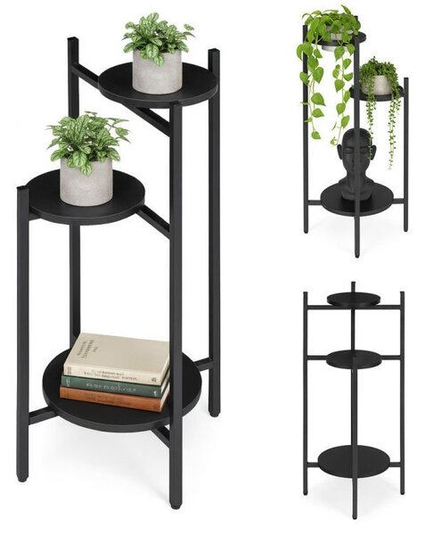 Стойка за цветя Loft - 3-етажен рафт с кръгли черни рафтове