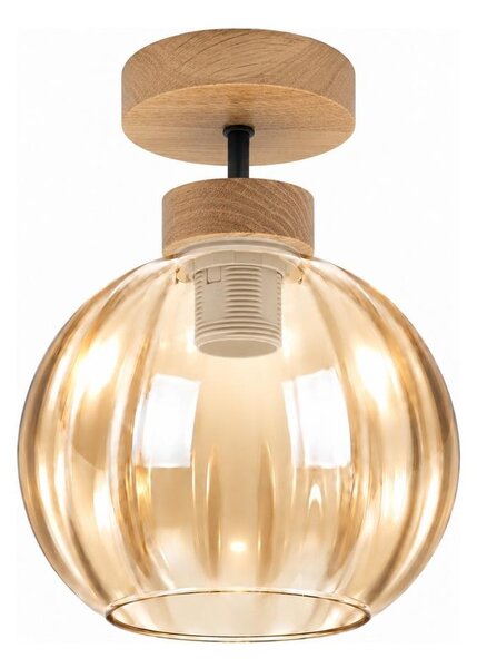 BRILAGI - LED плафониера R GLASS 1xE27/60W/230V Ø 18 см дъб/димчато бежово