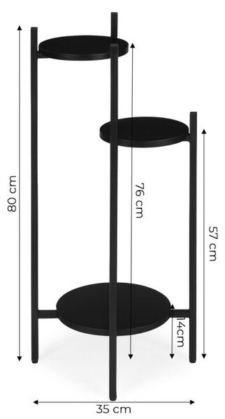 Стойка за цветя Loft - 3-етажен рафт с кръгли черни рафтове