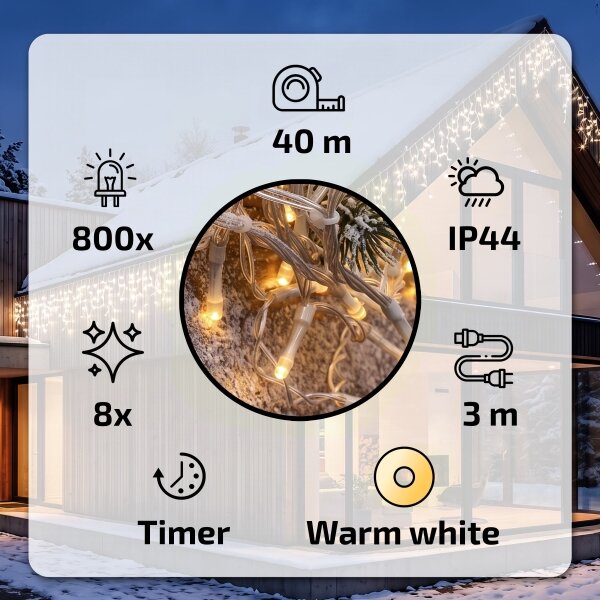 BRILAGI - LED външна коледна гирлянда 800xLED/8 функции 43 м IP44 топла бяла сосулки