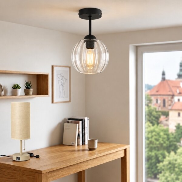 BRILAGI - LED плафон RETRO GLASS 1xE27/60W/230V Ø 18 см черен/прозрачен