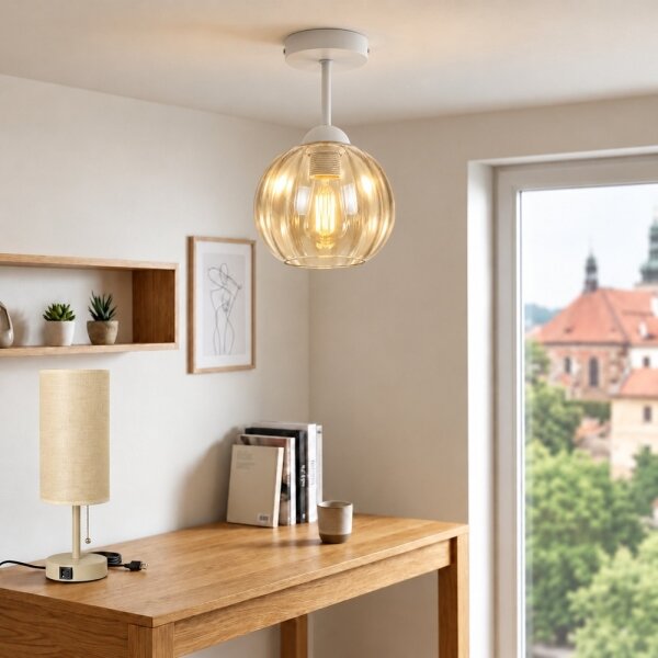 BRILAGI - LED Плафон R GLASS 1xE27/60W/230V pr. 18cm бял/димно-бежов
