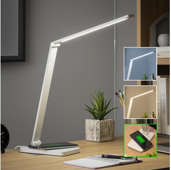 BRILAGI - LED димируема настолна лампа с докосване и безжично QI зареждане, LED 7W/5V, 3000/4000/6000K, бяла