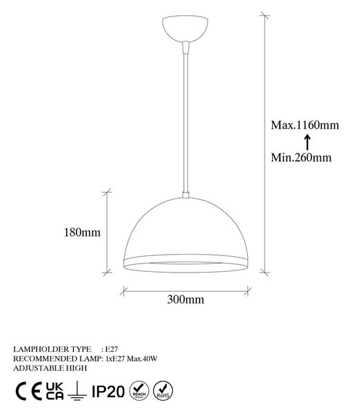 Висящо осветително тяло в черен и златист цвят с метален абажур ø 30 cm Ferenci – Opviq lights