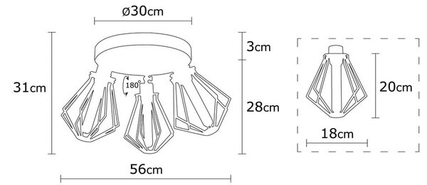 Осветително тяло за таван с метален абажур в черно и златисто ø 18 cm Oylat – Opviq lights