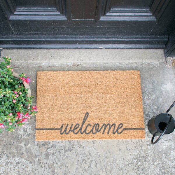 Сива постелка от естествени кокосови влакна d, 40 x 60 cm Welcome Scribble - Artsy Doormats