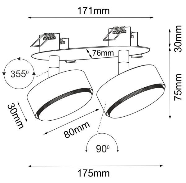 Brosline 3261 - Вградено точково осветително тяло DROP 2xGX53/9W/230V черно
