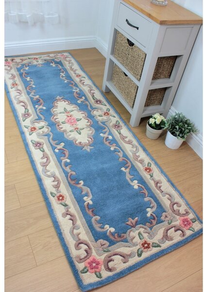 Син вълнен килим , 67 x 210 cm Aubusson - Flair Rugs