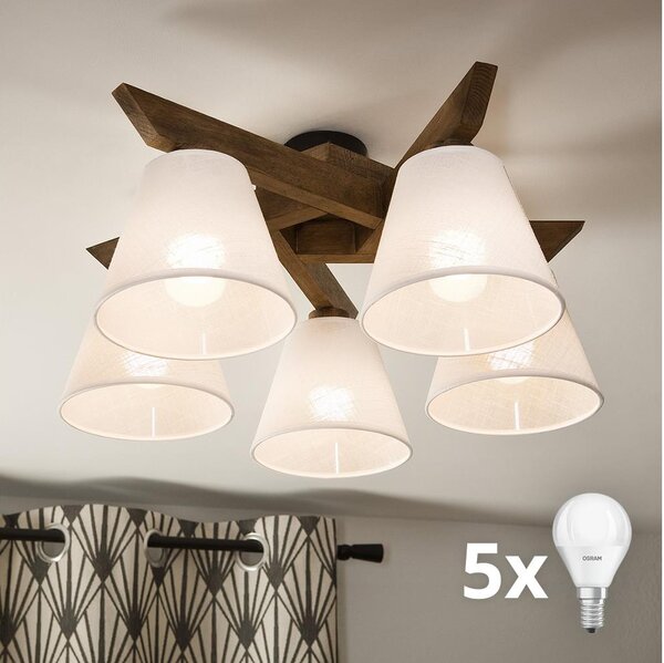 Brilagi - LED плафониера ANTHONY 5xE14/40W/230V дъб/орех/бяла