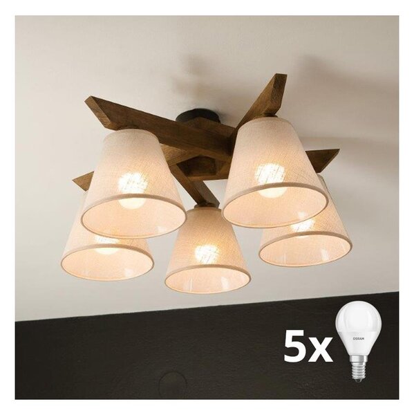 Brilagi - LED плафониера ANTHONY 5xE14/40W/230V дъб орех/бежова