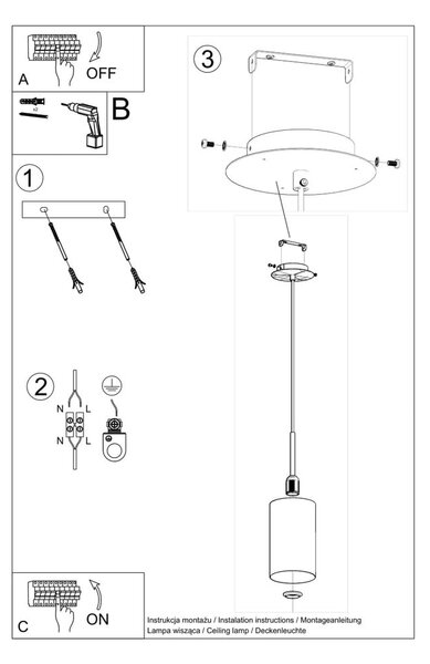 Черно висящо осветително тяло с текстилен абажур ø 15 cm Volta – Nice Lamps