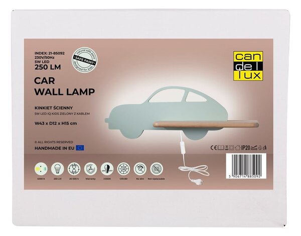 Детска лампа в цвят мента Car - Candellux Lighting