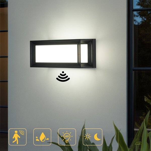 Brilagi - LED външно стенно осветително тяло със сензор PARKER LED/12W/230V черно IP44