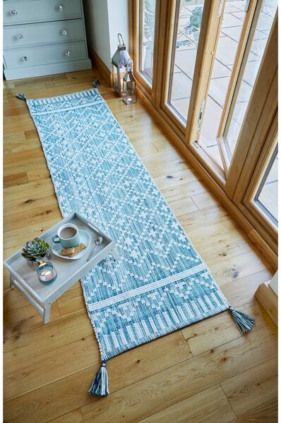 Бежово-синя памучна пътека , 60 x 200 cm Leela - Flair Rugs