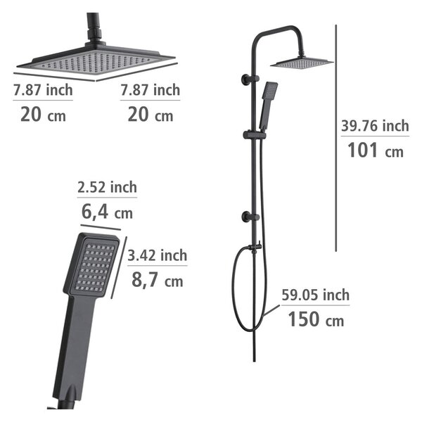 Матово черен душ комплект от неръждаема стомана 101 cm Cuadro - Wenko