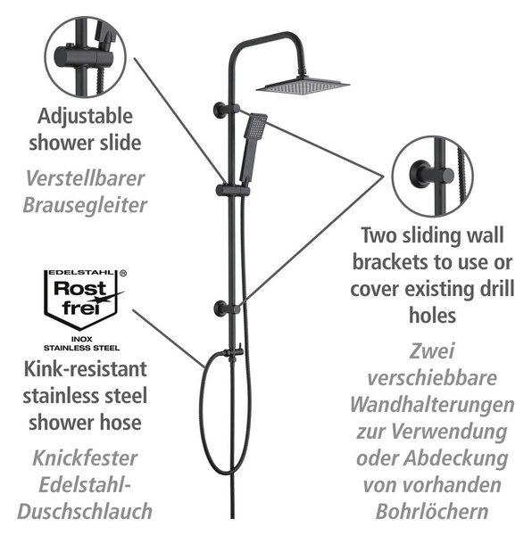 Матово черен душ комплект от неръждаема стомана 101 cm Cuadro - Wenko