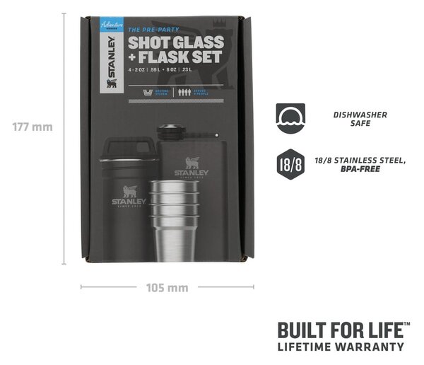 Черна колба от неръждаема стомана и комплект чаши за шотове 6 бр. 250 мл - Stanley