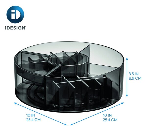 Матов черен органайзер за козметика за баня от рециклирана пластмаса Cosmetic Carousel - iDesign