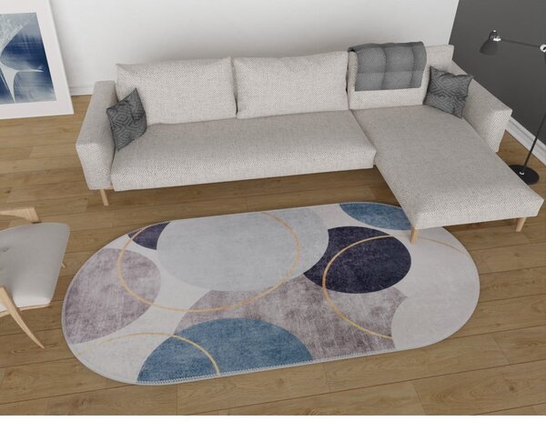 Синьо-сив миещ се килим 60x100 cm Oval - Vitaus