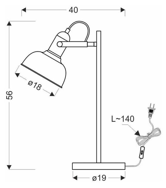 Черна метална настолна лампа (височина 56 cm) Reno - Candellux Lighting