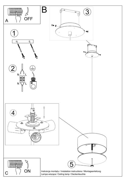 Черно висящо осветително тяло с текстилен абажур ø 30 cm Herra – Nice Lamps