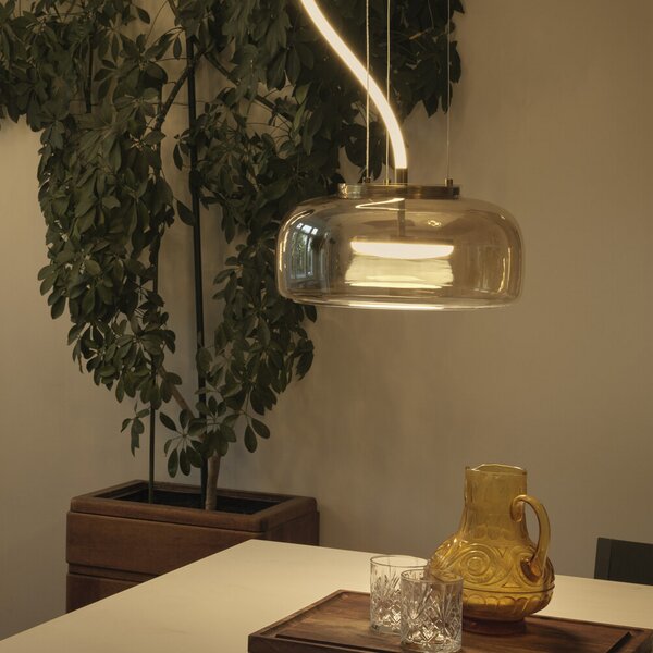 OSRAM LED висяща лампа DECOR GLOW, кехлибар/злато, Ø 38 см, осветява, Злато / месинг, Дневна/трапезария, Стъкло, Модерен