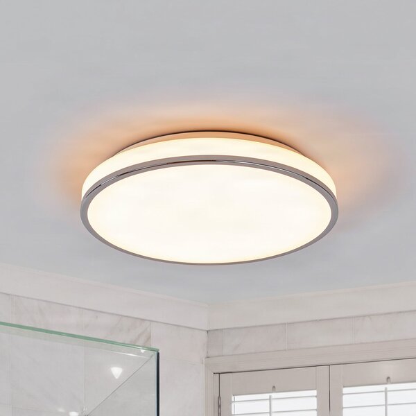 Lindby LED плафон Lyss, Ø 40 cm, хромиран, IP44, Бял, Баня, Стъкло, Модерен