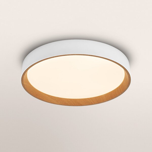 OSRAM LED таванна лампа ORBIS LARIOS, бяла/дърво, Ø 49 см, с регулиране на, Затъмняване, Бял, Дневна/трапезария, Метал, Модерен
