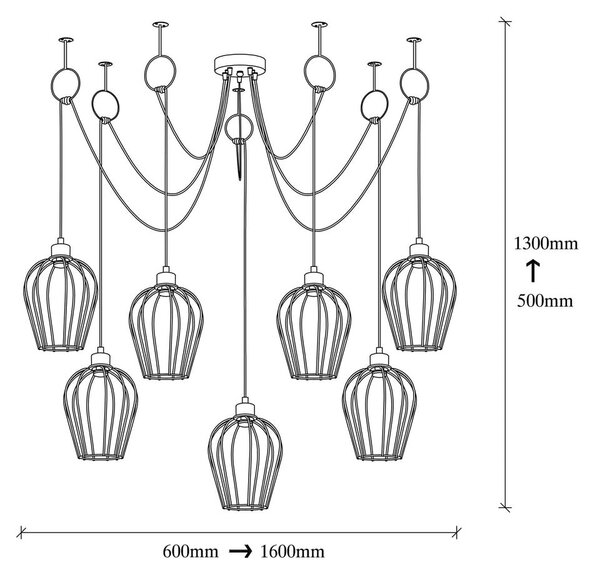 Черно висящо осветително тяло за 6 крушки Tel - Opviq lights