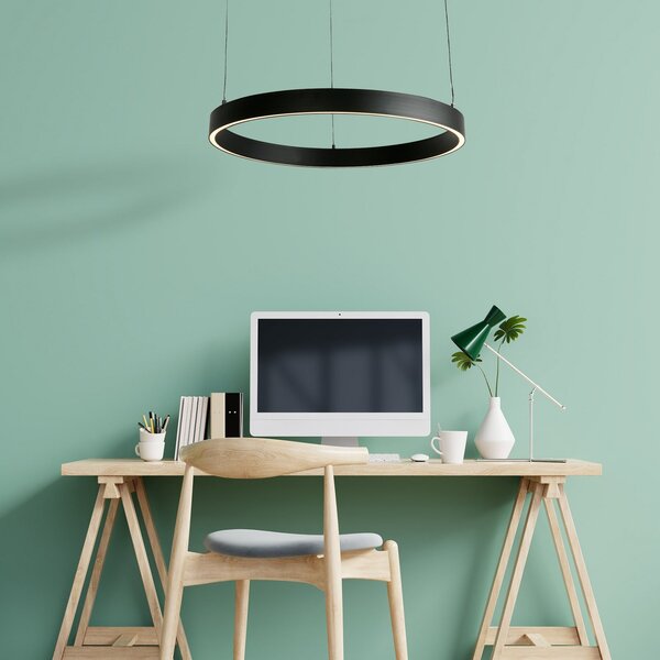 Searchlight LED висяща лампа Layla, черна, Ø 64 см CCT, с регулируема височина, Затъмняване, Черен, Дневна/трапезария, Метал, Модерен