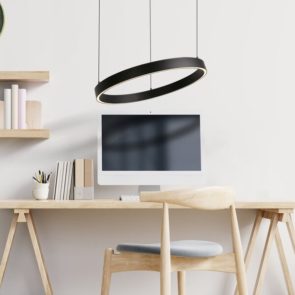 Searchlight LED висяща лампа Layla, черна, Ø 44 см CCT, с регулируема височина, Затъмняване, Черен, Дневна/трапезария, Метал, Модерен