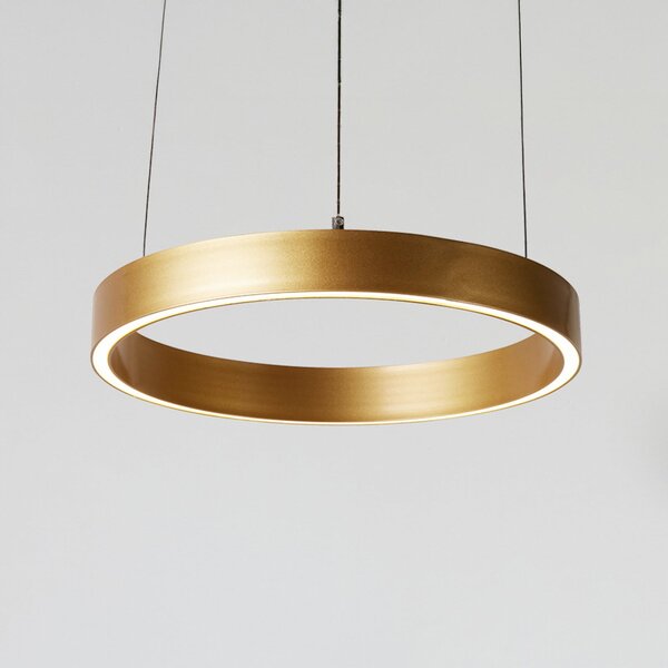 Searchlight LED висяща лампа Layla, златиста, Ø 44 см CCT, с регулируема височина, Затъмняване, Злато / месинг, Дневна/трапезария, Метал, Модерен