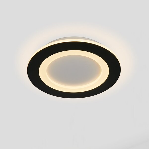 Searchlight LED таванна лампа Ringo, Ø 25 см, черно-бяло, желязо/акрил, CCT, Затъмняване, Черен, Дневна/трапезария, Метал, Модерен