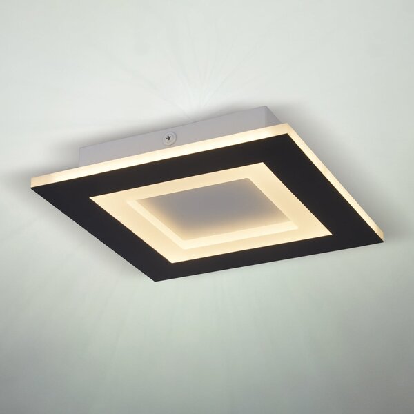 Searchlight LED таванна лампа Squary, дължина 39 см, черно-бяло желязо, CCT, Затъмняване, Черен, Дневна/трапезария, Метал, Модерен