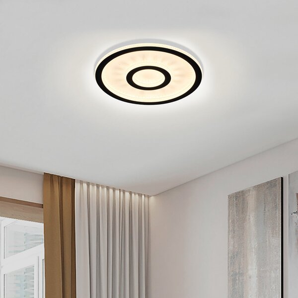 Searchlight LED таванна лампа Roundel, бяла/черна, Ø 35 см, желязо/акрил, Затъмняване, Бял, Дневна/трапезария, Метал, Модерен