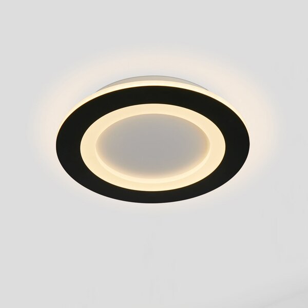 Searchlight LED таванна лампа Ringo, Ø 39 см, черно/бяло, желязо/акрил, CCT, Затъмняване, Черен, Дневна/трапезария, Метал, Модерен