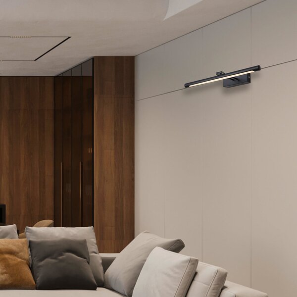 Searchlight LED стенна лампа с акумулатор Holton, матово черно, ширина 45 см, CCT, Затъмняване, Черен, Дневна/трапезария, Метал, Модерен, Стенна розетка отдолу