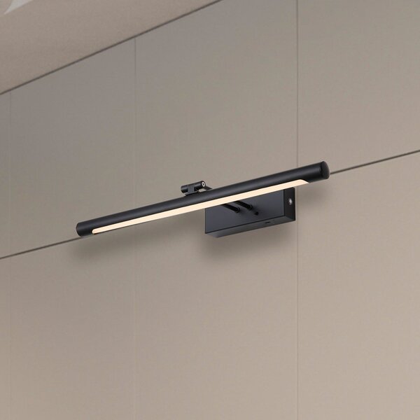 Searchlight LED стенна лампа с акумулатор Holton, матово черно, ширина 45 см, CCT, Затъмняване, Черен, Дневна/трапезария, Метал, Модерен, Стенна розетка отдолу