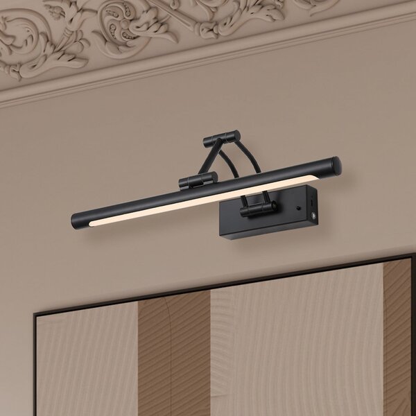Searchlight LED стенна лампа с акумулатор Herron, матово черно, ширина 43 см, CCT, Затъмняване, Черен, Дневна/трапезария, Метал, Модерен, Стенна розетка отдолу