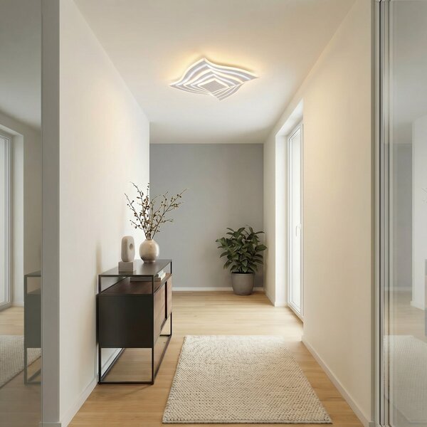 Lindby LED плафон Rebeka, 47x47cm, CCT, дистанционно управление, Затъмняване, Бял, Дневна/трапезария, Метал, Модерен